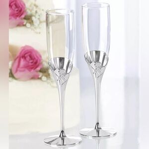 LENOX SILVERPLATED TRUE LOVE HEART FLUTES NWT